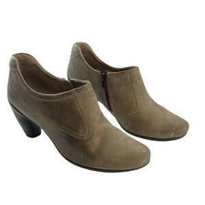 Ecco Smokey Gray Sculptured Boot w/Side Zip, Cone Heel Ankle Shootie SZ 7.5